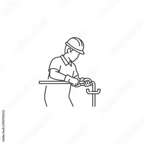 Metalworker bending steel rod using manual bending tool sketch