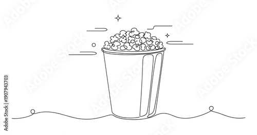 Minimalist popcorn line art illustration with simple design and elegant details. None editable stroke