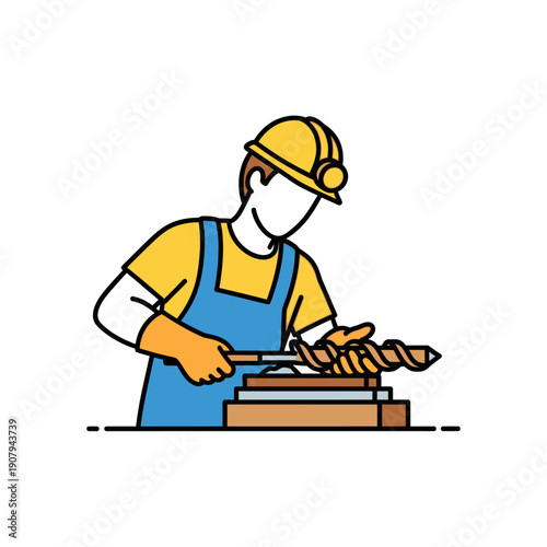 Miner using manual auger drill bit for rock excavation