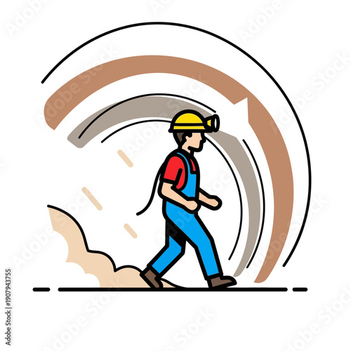 Miner walking through underground tunnel passage during extraction shift