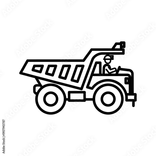 Mining dump truck icon with operator for industrial transport