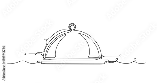 Continuous line drawing of a serving dome with elegant simplicity. None editable stroke