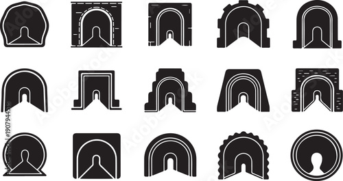 Collection of various archway and doorway silhouettes in black