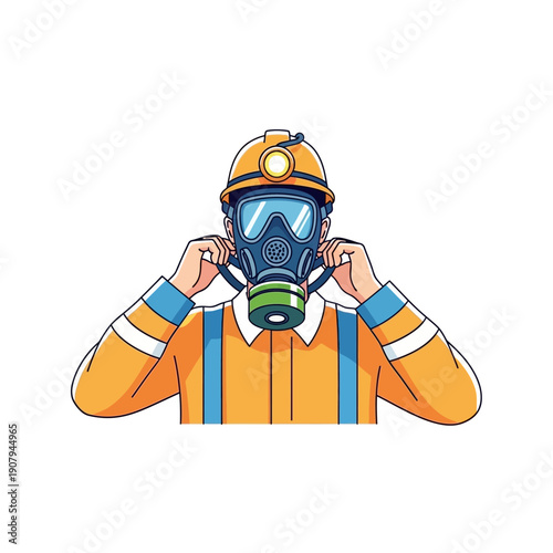 Safety professional equipping industrial gas mask and protective helmet for hazardous work