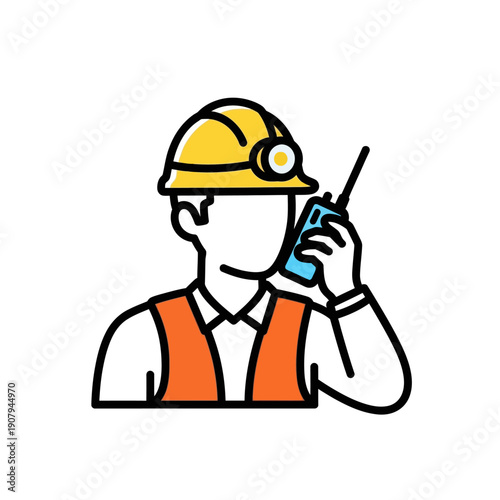 Safety supervisor icon with walkie talkie and headlamp
