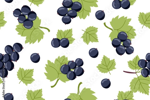 Сurrant berries seamless pattern. Berries isolated on white background. Vector flat template.