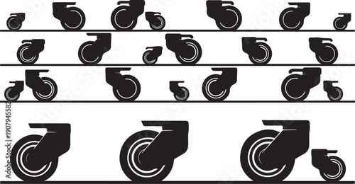 Various Office Chair Casters and Wheels in a Row
