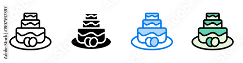 Cake icon set multiple style collection