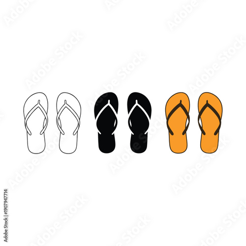 flip flop sandals vector silhouette icon line art on white background