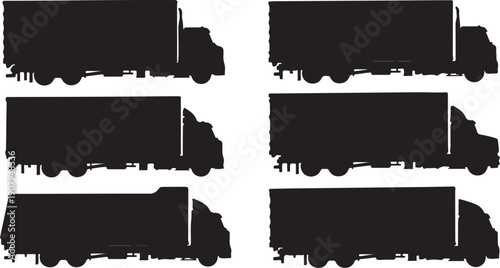 Black silhouettes of trucks on a white background illustration