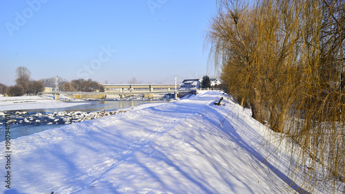 A sunny but very cold winter day on the banks of the Mures River in Transylvania.