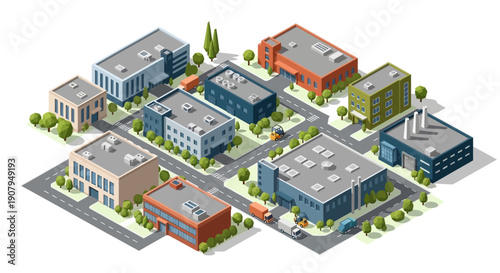 Modern Isometric City Buildings Collection for Urban Development and Architectural Design Projects