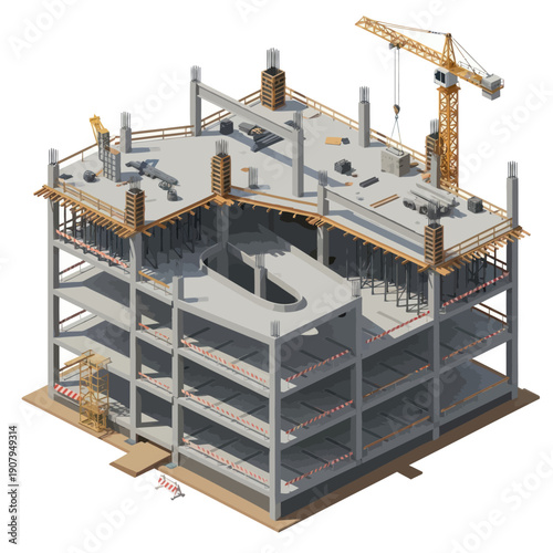 Multi Level Building Under Construction Site.