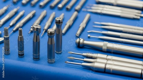 macro view of dental implant drill bits and drivers set