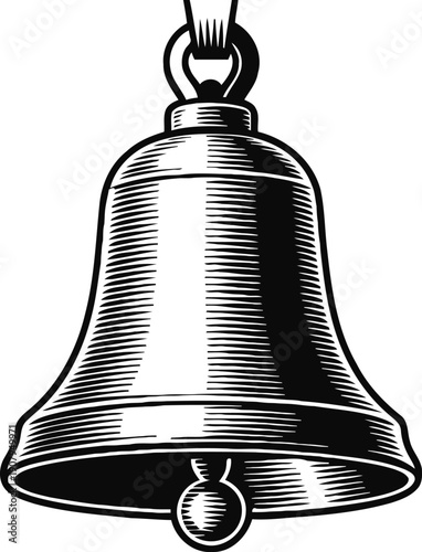 Classic hanging bell illustration with clapper in vintage engraving