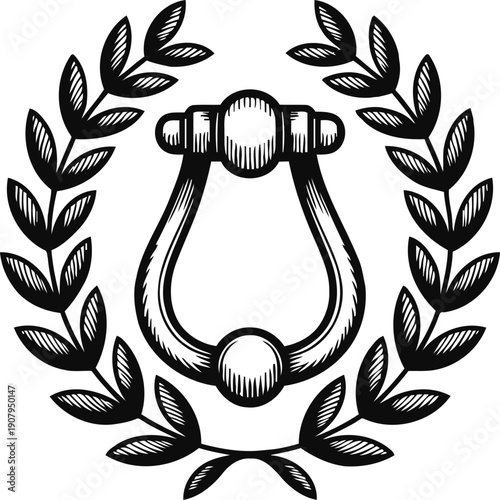 vintage door knocker with laurel wreath frame classic decorative hardware design element with ornamental