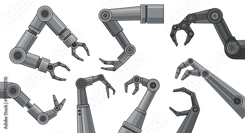 Collection of Robotic Arms with Mechanical Claws and Robotic Hands for Industrial Automation and Advanced Technology Applications