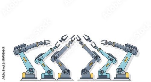 Industrial robotic arms poised for action, symbolizing advanced automation and manufacturing processes in a modern factory setting