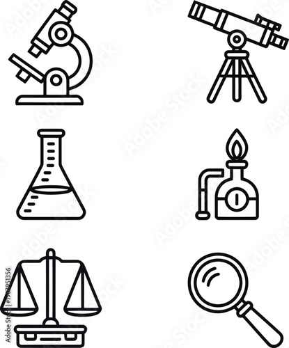 Black line of science equipment microscope telescope