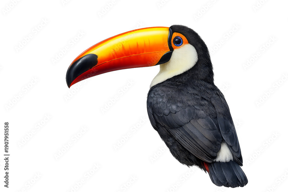 Fototapeta premium Vibrant toucan bird with large orange beak isolated on transparent background