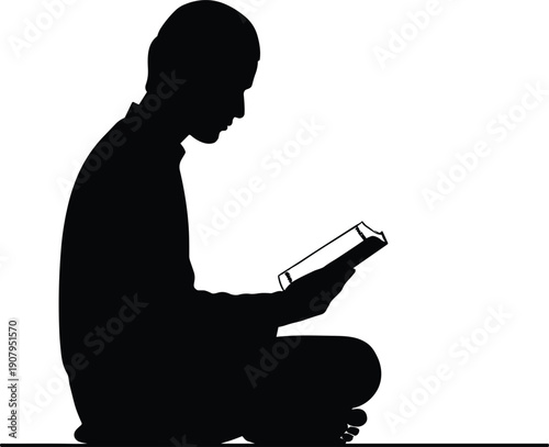 Muslim man reading Quran ramadan silhouette islamic worship prayer faith spirituality religious devotion illustration