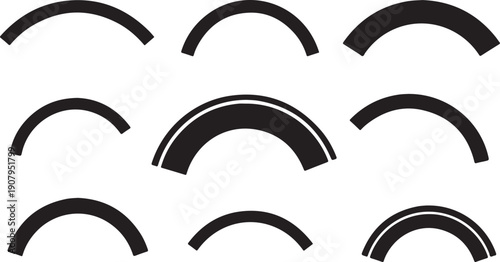 Black Arches on White Background Graphic Design Elements Set