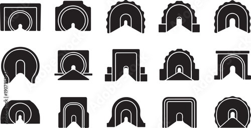 Geometric Archway Silhouettes in Black and White Patterns