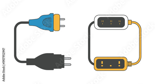 Extension Cord Line filled art flat design