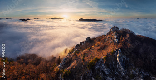 Above clouds - mountain landscape at sunset, Slovakia