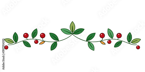 A festive garland adorned with vibrant red berries and lush green leaves.