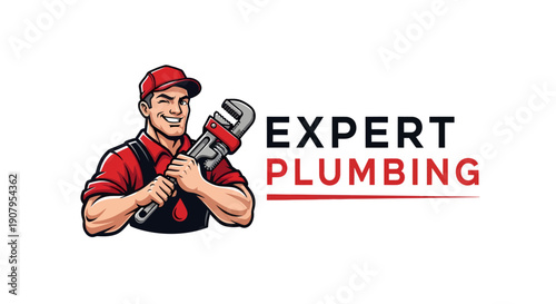 Expert Plumber Holding Wrench Ready for Service.