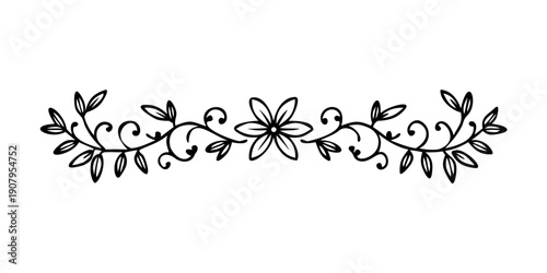 Elegant black and white floral decorative border with intricate swirls and leaves