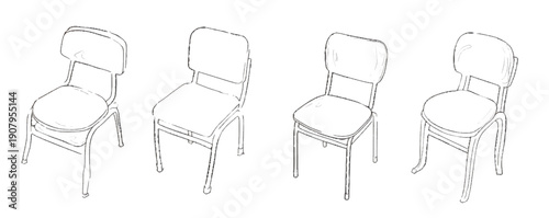 Isometric vector illustration chair set, simple shapes, clean vector line style.