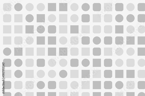 Subtle and clean abstract geometric pattern with a balanced composition of light gray circles, squares, and rounded rectangles, creating a versatile background texture for modern design projects