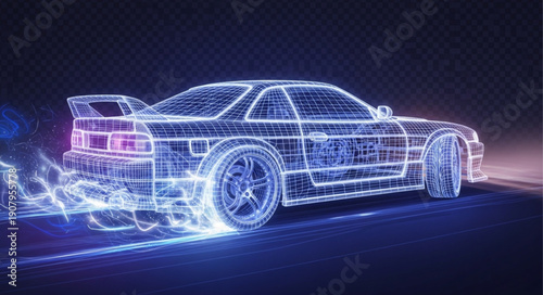 Racing Car Neon Light Trails.