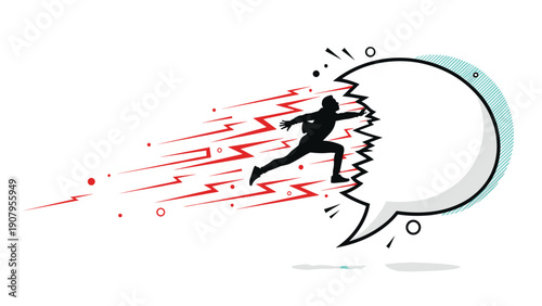 Dynamic silhouette of a person bursting through a speech bubble with energy and lightning to represent breaking silence.