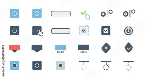 Collection of modern flat design icons and symbols for web and app interfaces.