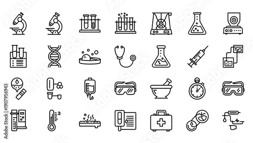 Collection of Medical and Scientific Laboratory Icons.