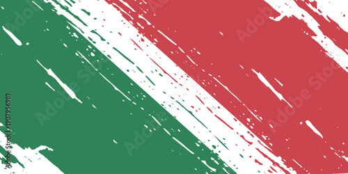 Illustration of the national flag of Bulgaria painted on a cracked wall. Grunge distressed style background with official Bulgarian white, green, and red colors.