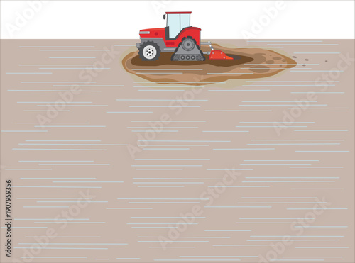 水田で農作業をしているイラスト素材。