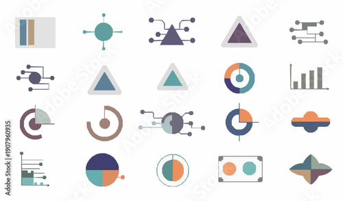 Collection of data visualization and infographic elements flat design vector illustration