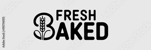 Fresh baked typography with wheat - Perfect for bakery packaging, farmer's market signage, or rustic cafe decor.