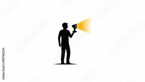 Quadro em tela Man Holding a Megaphone Speaking Loud.