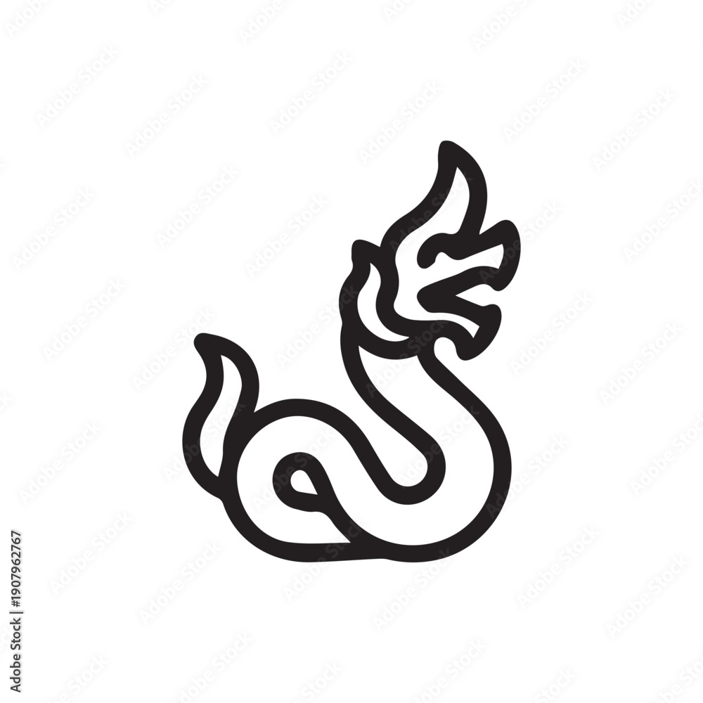 Fototapeta premium Minimalist Black Line Icon of a Mythical Naga Serpent Dragon Figure