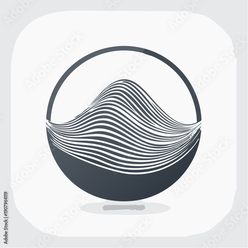 Abstract Curved Lines Forming a Circular Mountain Peak Symbol, representing nature and progress