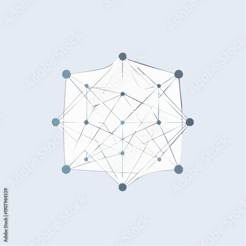 Abstract geometric cube structure with connected dots, representing a digital network or data concept