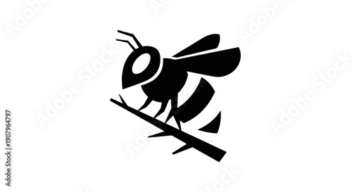 Bee silhouette on branch graphic