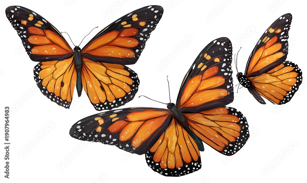 Fototapeta premium Orange Butterflies Flying on White Background