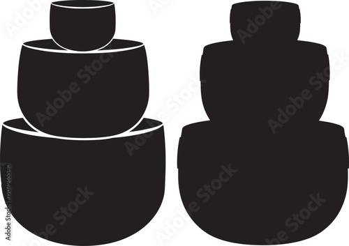 Three round containers silhouette with stacked shape