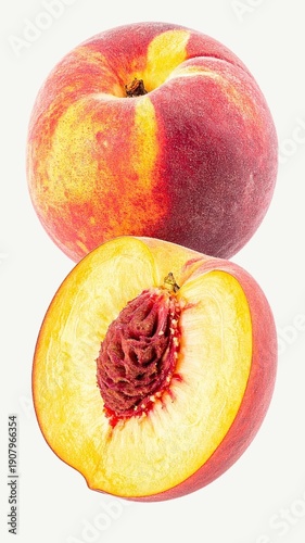 Fresh Peach Isolated on White Background, Sweet Juicy Stone Fruit with Soft Fuzz and Natural Summer Flavor Concept